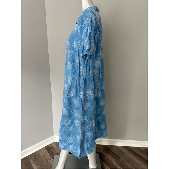 NWT 120% Lino Button Front Short Sleeve Embroidered Linen Shirt Dress Blue Sz 46 - Picture 7 of 9